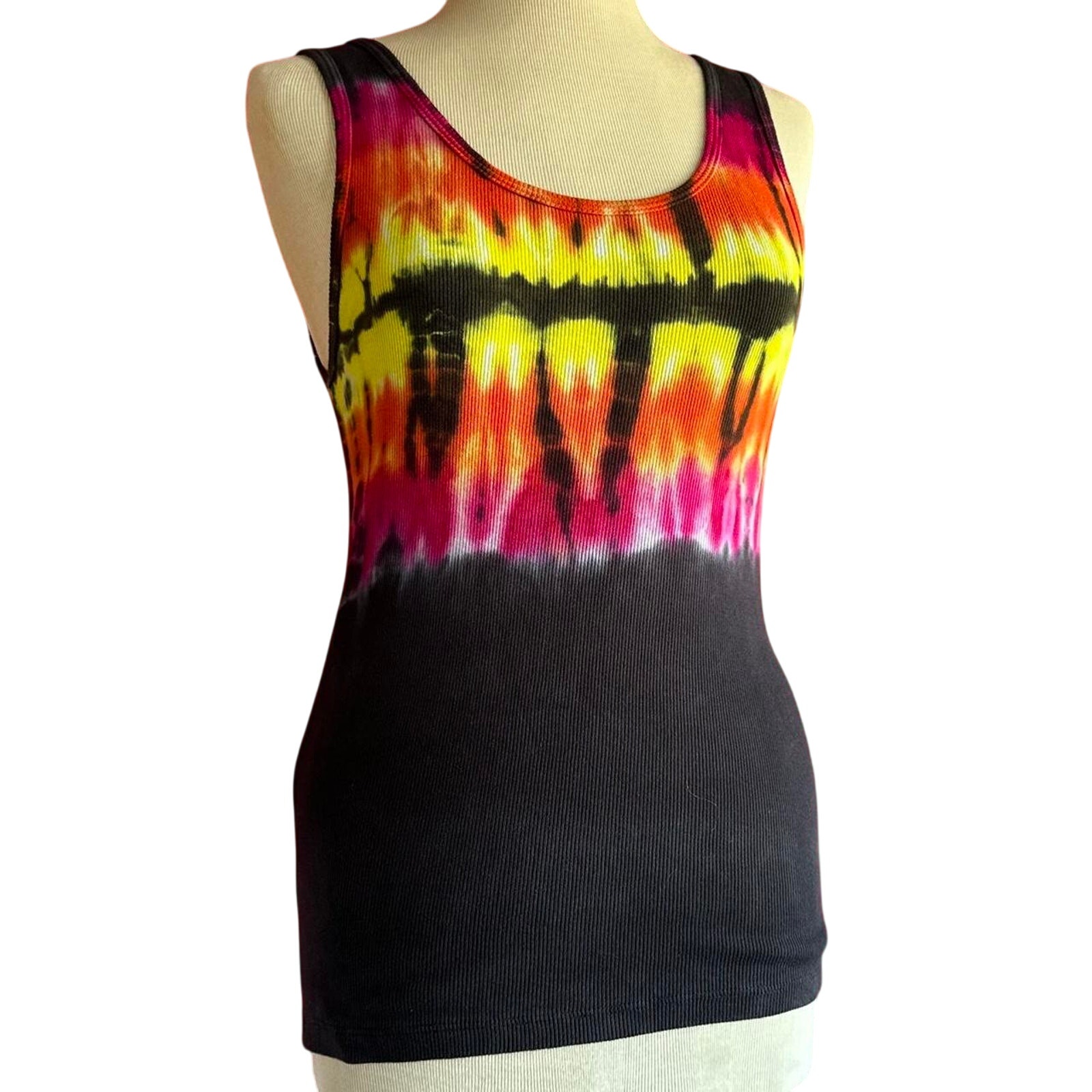 Juniors Top Size 2xl Black Pink Yellow Tie Dye Colorful Bold Handcrafted School